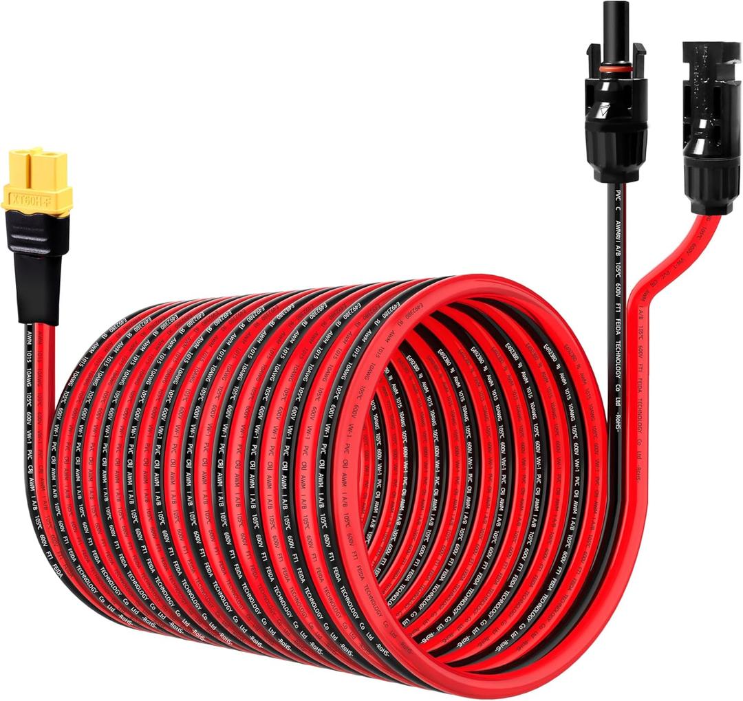 12AWG 25FT Solar to XT60 Charge Extension Cable for Solar Panels Portable Power Stations Solar Connector to XT60H Cables