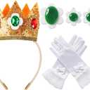 Princess Costume Accessories for Women Crown Headband Clip On Earrings Brooches Gloves Party Dress up (Green)