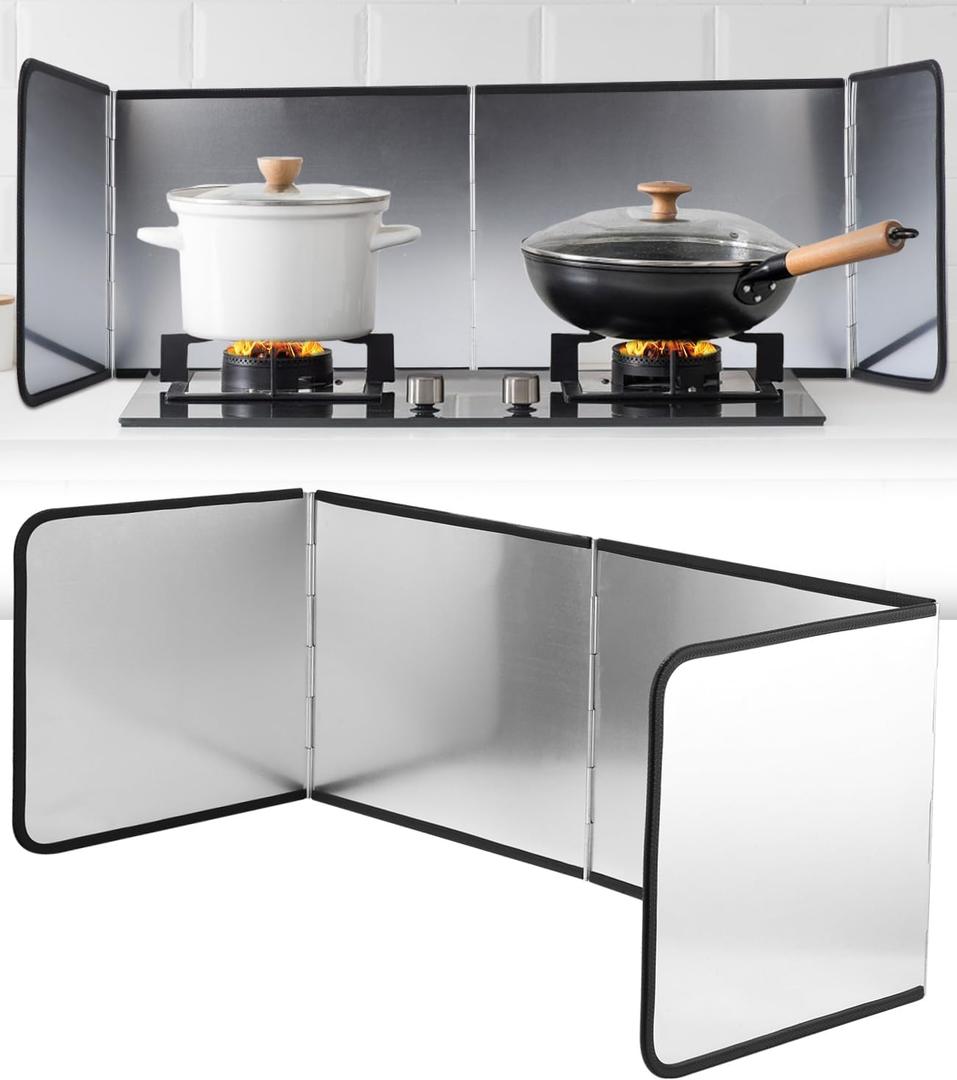 4 Sided Splatter Guard Foldable Stainless Steel Stove Splash Guard 11.8 Height Oil Splatter Screens for Frying Kitchen Backsplash Protector Nonstick Oil Splatter Guard for Cooking