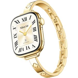 Missair Slim Bands Compatible with Apple Watch 38mm 40mm 41mm 42mm 44mm 45mm 46mm 49mm for Women, Thin Bracelet Dressy Designer Stainless Steel Metal Strap for iWatch Series 11 10 9 8 7 6 5 4 SE Ultra