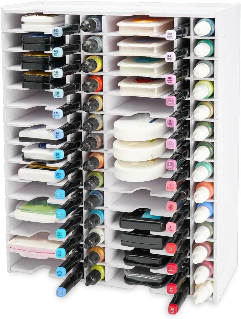 Ink Pad Combo Storage Rack, 28 Grids for Standard Size Stamp Pads, 28 Grid for Markers, 28 Grids for Ink Refill, Stamp Pad Organizer Holder for Desktop, Wall-Mounted Ink Pads Storage