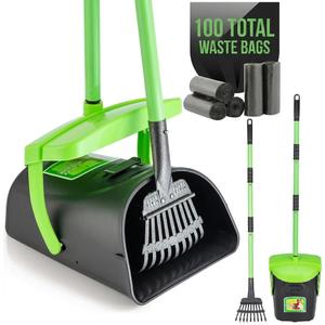 MXF Pooper Scooper Swivel Bin & Rake Kit with 100 Waste Bags, 36.6" Long Handle Dog Poop Scooper with Bag Attachment for Large Medium Small Dogs, Poop Scooper for Lawn Yard Dog Kennel