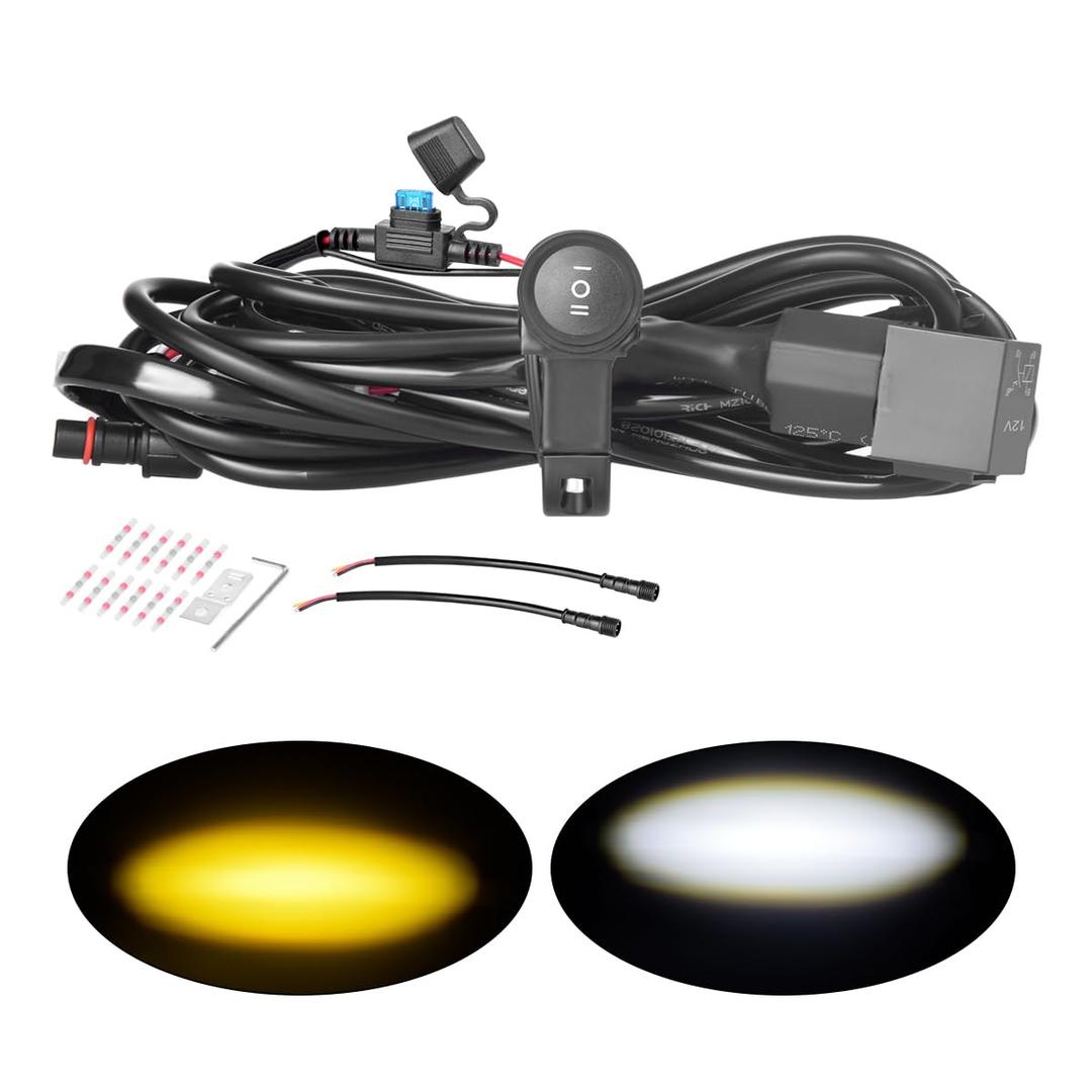 2 Leads LED Light Wiring Harness, ON-Off-ON 7/8" 22mm Handlebar Switch Motorcycle High Low/Double Color Light Wire for Motorcycle Dirt Pit Bike ATV Lights