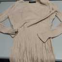 ZESICA Women's Spring Long Sleeve Wrap V Neck Ribbed Knit Pleated A Line Pullover Sweater Dress with Belt, M