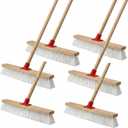 6 Pack 18 Inches Push Broom Outdoor Heavy Duty Multi-Surface Garden Brush Broom with 47" Long Handle Floor Scrub Brush for Deck Driveway Patio Garage Yard Concrete Floor Cleaning