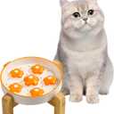 Elevated Slow Feeder Cat Bowl - Maze Puzzle Cat Food Dish with Bamboo Stand, Anti-Slip - Raised Base for Comfortable Eating - 6 OZ - Bright Orange Flower