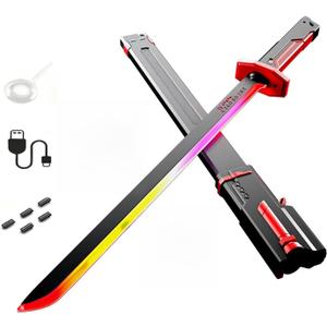 Cyberpunk Sword - 31.4 inches 7 Color LED Light Saber Simulated Toys with Sound Effects and Smoke, Neon Lightsaber with USB-C Rechargeable for 14+ Years Old Teenager and Cosplay Rave Parties