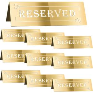 DI QIU REN 10PCS Reserved Table Signs, Acrylic Guest Reservation Table Tents Sign, Waterproof Gold Double-Sided Reserved Seat Signs, Reserve Sign for Wedding Birthday Party Restaurants Meeting