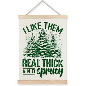 Supwhd Winter Christmas Tree Wall Decor, I Like Them Real Thick and Sprucey Green Wall Art, Christmas Tree Canvas Pictures Art Wall Decor for Home Office, 12x16 Inches