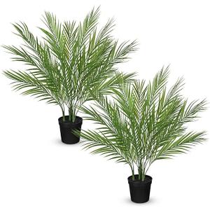 3 Pack Artificial Palm Trees Plants for Indoor Outdoor Use, 3FT Fake Palm Trees Silk Tropical Plants with 16 Tree Trunks, Faux Potted Plant for Home & Office, Living Room, Porch, Patio, Graden Decor