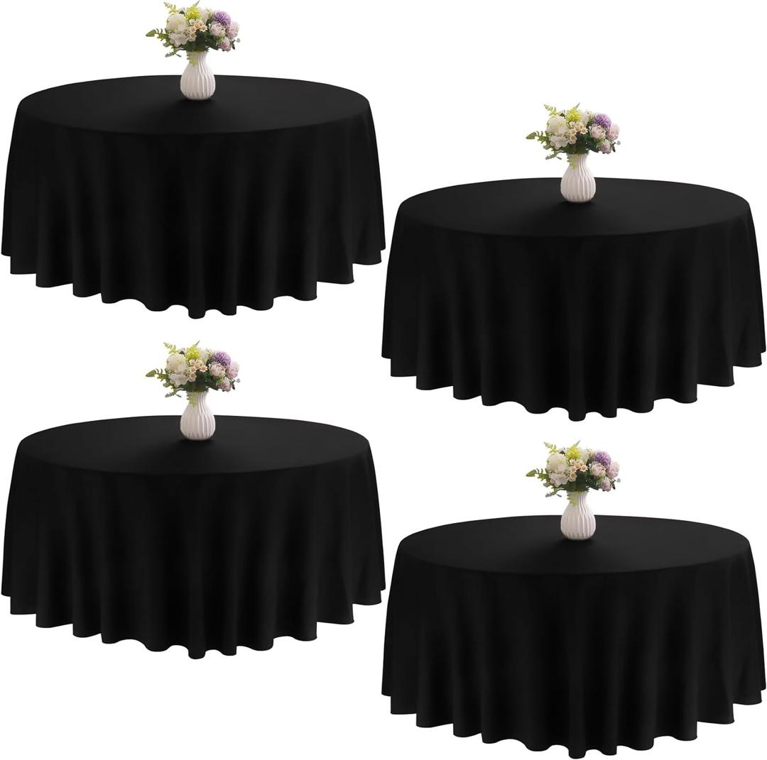 4 Pack Round Tablecloth 120 Inch Black Polyester Washable Fabric Table Covers for Wedding Dining Table Buffet Parties Banquet Decor 4 Pack Round Tablecloth 120 Inch Black Polyester Washable Fabric Table Covers for Wedding Dining Table Buffet Parties Banquet Decor