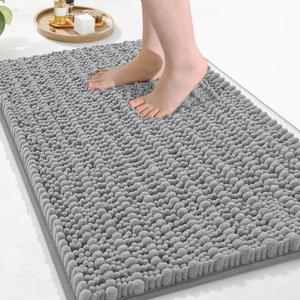 Arotive Luxury Chenille Bathroom Rug Mat, Extra Soft Thick Absorbent Shaggy Bath Rugs, Non-Slip Machine Wash Dry, Plush Bath Mats for Bathroom, Shower and Tub, 34x21, Light Grey