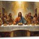 SIXWOOD The Last Supper Da Vinci Inspired Jesus and Apostles Canvas Wall Art Painting, Faith Christian Picture Wall Decor for Living Room Dining Room, 24x16in Framed Ready to Hang Vintage Art Print