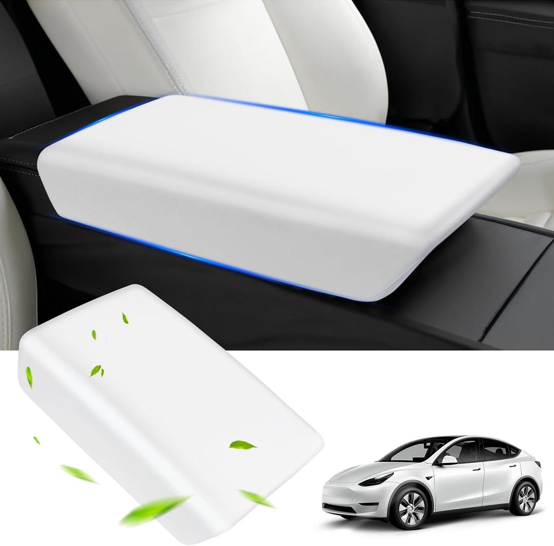 Car Center Console Cover, Designed for Refresh Tesla Model Y 2021-2025/Model 3 2021-2023, Anti-Scratch & Stain-Resistan Non-Slip Armrest, Easy InstallationWhite