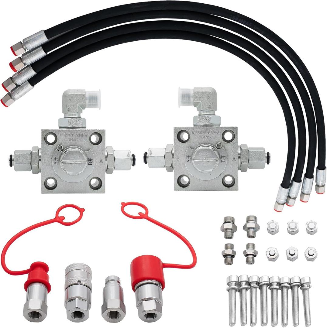 2 Pack 3 Way Hydraulic Diverter Valves Kit for 1-2 Ton Mini Excavators, with 31 inch Hydraulic Hoses, Quick Connectors & Auxiliary Connector. Excavator Attachments Fit M14 Hose
