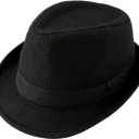 FALETO Unisex Classic 20s Trilby Fedora Hat with Band Casual Jazz Cap Manhattan (One Size, Black)