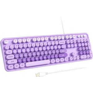 Atelus Large Print Keyboard, USB Wired Computer Keyboard, Full Size Keyboard with Number Pad for PC Laptop Desktop Windows 7 8 10 11 (Purple Colorful)