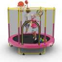 72" Trampoline for Kids with Net,6 FT Indoor & Outdoor Small Toddler Trampoline with Basketball Hoop & Dart Board for Ages 1-8, Birthday Gifts for Boys & Girls, Baby Toddler Christmas Toys (Pink)