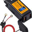 Motorcycle USB Charger, Mroinge 6.8A SAE to USB Adapter Dual Port QC3.0/2.0 Fast Charge, with Voltmeter/Ammeter & ON/Off Switch & 10A Fuse, Perfect for Your Phone or Smart Device Charging
