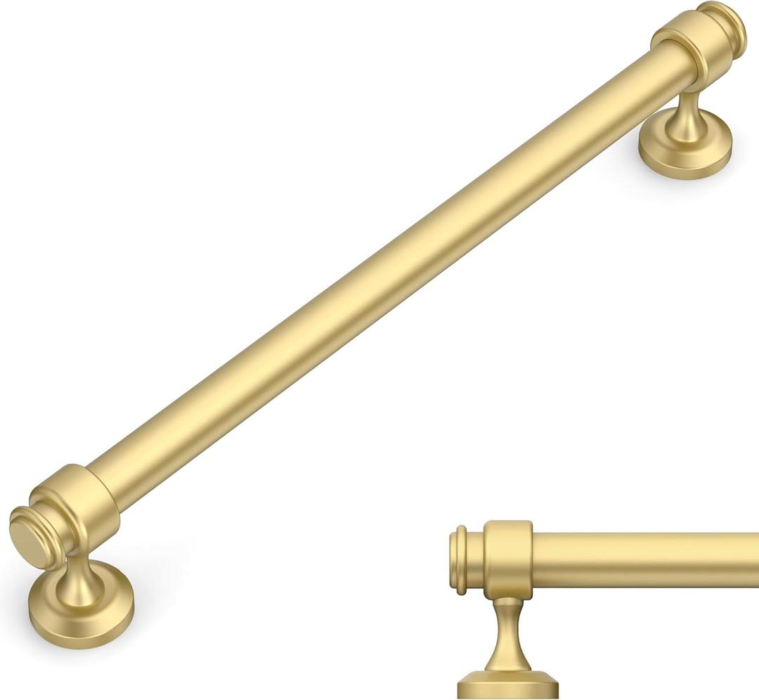 Amerdeco 10 Pack Brushed Gold Cabinet Pulls 7.5 Inch Hole Centers Cabinet Handles for Kitchen Cabinet Hardware,Cabinet Handles for Bathroom Drawer Handles IH0007