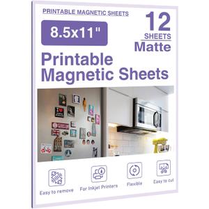Printable Magnetic Sheets 8.5x11 Inches Matte Magnet Paper Sheet 12 Pcs Non Adhesive Magnetic Paper for Inkjet Printers, Flexible Magnet Photos for DIY Crafts