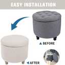 Round Ottoman Cover with Storage 2-Piece Stretch Stool Slipcover Soft Footstool Protector Covers Removable Washable Storage Stool with Cover Lid Folding Stool Covers for Home Decor (New White)