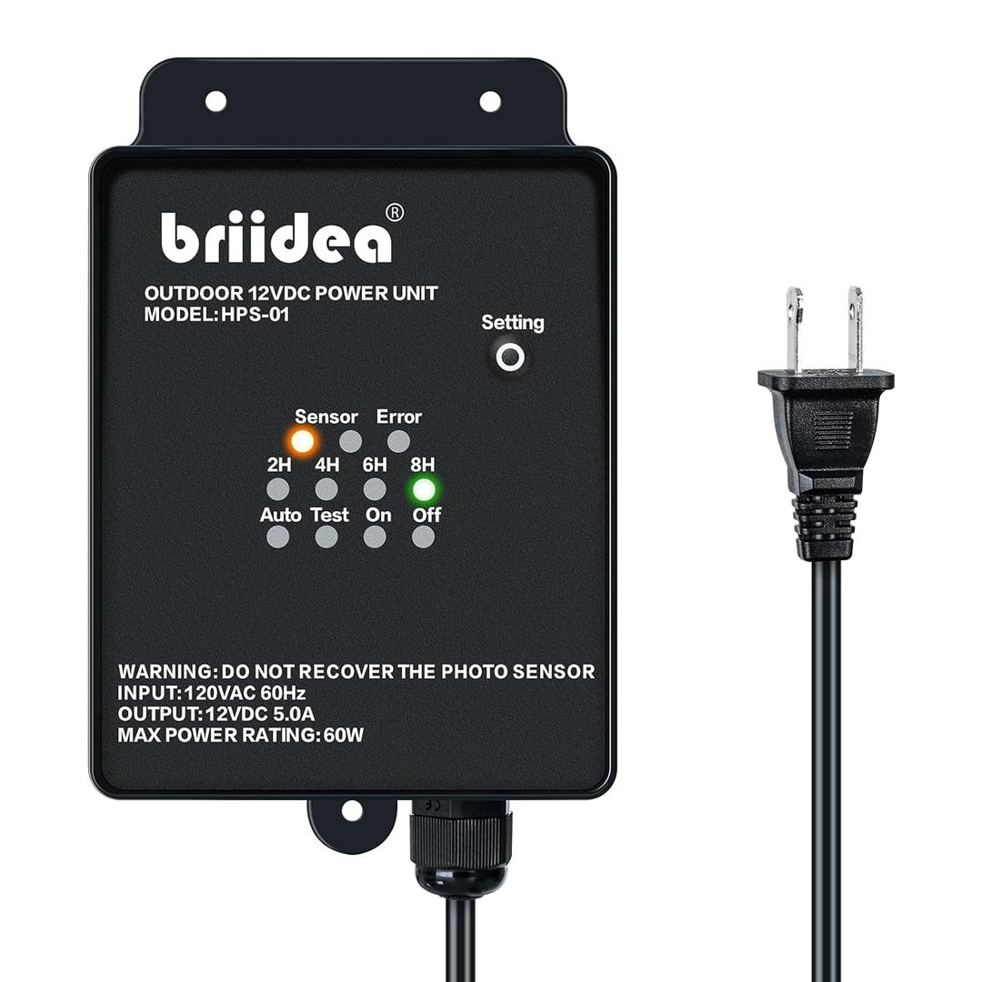 Outdoor Low Voltage Transformer, Briidea 60W 120V AC to 12V DC Landscape Light Transformer with Countdown Timer and Photocell Light Sensor, for Spotlight Pathway Light