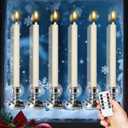 Christmas Flameless Taper Candles with Remote Timer, Dimmer, Ivory Battery Operated LED Window Candle with Silver Base, Real Wax CandleSticks for Home Seasonal Decorations (6 Pack)