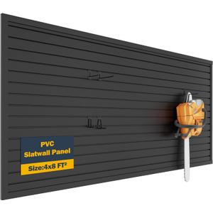 Slat Wall Paneling 4 x 8ft, PVC Slatwall Garage Wall Organizer, Black Slatwall Panels Garage Tool Organizer Wall Mount Storage Systems