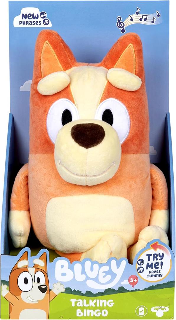 Bluey Sound Effects Talking Bingo Plush Toy, 13 Soft Bingo Toy, Interactive Stuffed Animal with 9 Different Phrases, Musical Toys for Kids