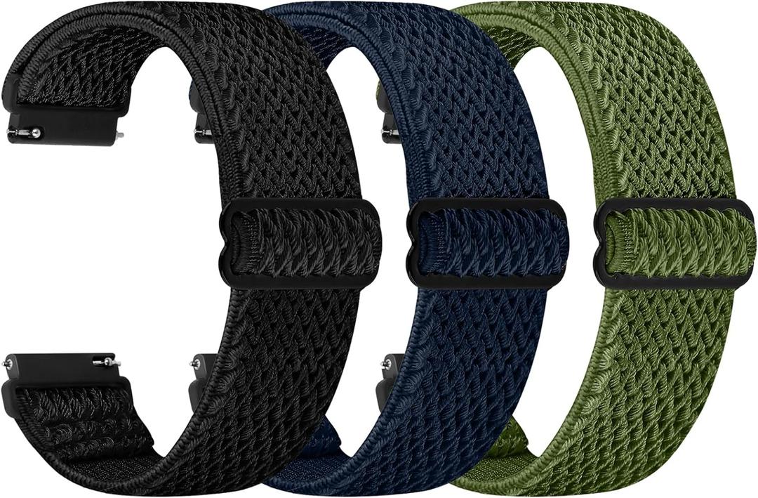Quick Release Watch Band - Choice of Width -22mm  Watch Bands, Solo Loop Adjustable Elastic Nylon Watch Straps Replacement Wristband for Men Women (Black+Blue+Green)