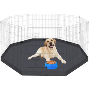 Dog Pet Playpen 8 Panel 24 Inch with Bottom Pad for Small Medium Pets Indoor Outdoor (Black Bottom Pad)