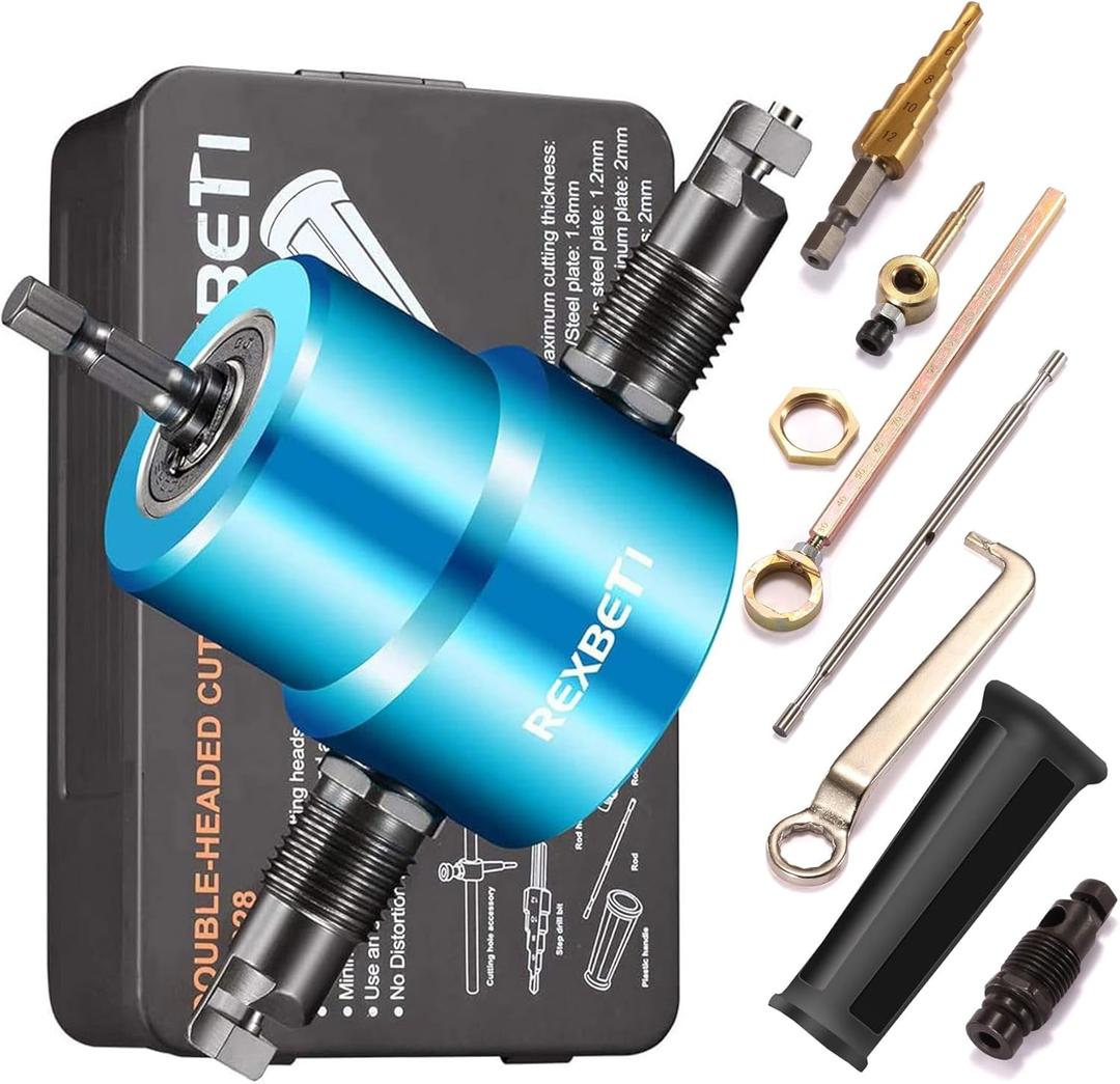 REXBETI Double Head Sheet Nibbler Metal Cutter, Quality Nibbler Drill Attachment for Straight Curve and Circle Cutting, Maximum 14 Gauge Steel