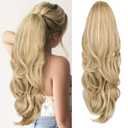Blonde Ponytail Extension, Drawstring Ponytail Extension for Women 26 Inch Long Wavy Highlights Pony Tails Hair Extensions Synthetic Clip in Ponytail Hairpiece for Women(H24/88)