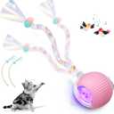 Interactive Cat Toys for Indoor Cats, Interactive Cat Ball Toy with Elastic Mesh Tail, Automatic Cat/Kitten Toys with Chirping & Motion Activate, Cat Toys for Bored Indoor (Pink)