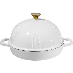 Bread Oven Cast Iron Bread Dutch Oven with Cloche Lid for Bread Baking White Enameled Cast Iron Bread Oven with Dome Lid for Sourdough, 9.8 Inches