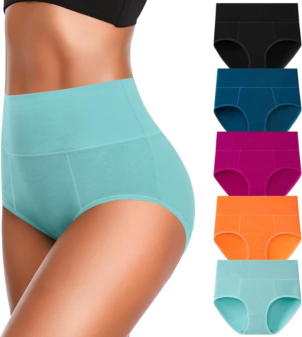 OLIKEME Cotton Underwear High Waisted Panties Full Coverage Underpants Soft Strech Ladies Briefs for Women Multi Pack 
(X-Large)
