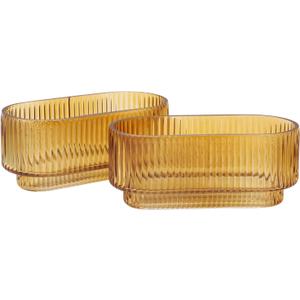 Ribbed Glass Vases, Small Vases for Flowers Set of 2, Amber Glass Vase for Centerpieces, Rectangle Bud Vases for Living Room, Bedroom, Kitchen, Dining Table, Shelf, Wedding