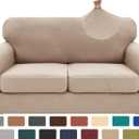 XINEAGE 2025 New 3 Pieces Couch Covers for 2 Cushion Sofa Super Stretch Loveseat Slipcover Pet Dog Universal Slip Cover Anti Slip Love Seat Furniture Protector (Khaki, 55"-69")