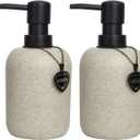 Hand and Dish Soap Dispenser Set for Bathroom and Kitchen, 2PCS Resin Bottles with Black Heart Necklace, Easy Press Lotion Pump, Creative Sand Design, Eco-Friendly for Soap and Lotion
