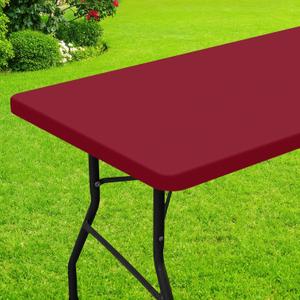 Smiry Rectangle Picnic Table Cloth, Waterproof Elastic Fitted Tablecloths for 6 Foot Tables, Washable Polyester Table Cover for Camping, Indoor and Outdoor (Wine Red, 30"x72")