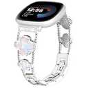 Shesyuki for Metal Bands, Compatible with Fitbit Versa 3/ 4, Fitbit Sense 2 Smart Watch, Diamond Four Leaf Clover Stainless Watch Strap for Women for Versa 3 4 Smartwatch (Silvery/ Iridescent)