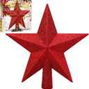 Aneco Red Glitter Mini Christmas Tree Topper Shatter-Proof 10 Inch Large Christmas Tree Decoration Treetop for Holiday Ornament or Home Decor