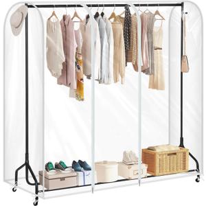 Garment Rack Cover waterproof ransparent Clothes Rack Cover, PEVA Dustproof Wardrobe Hanging Protector Rack Organizer with 2 Smooth Zipper (60 * 20 * 43.3inch)