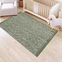 LEEVAN Washable Area Rug 4x6, Hand-Woven Cotton Living Room Rug, Green Braided Bedroom Rug, Farmhouse Indoor/Outdoor Floor Carpet for Patio, Nursery, Office, Playroom, Dining Room