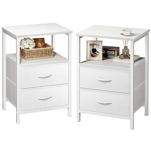 Huuger Night Stand Set of 2, Nightstand with 2 Drawers, Bed Side Table with Open Shelf, Wooden Top, End Table, PU Leather Fabric Drawer Surface, for Bedroom, White