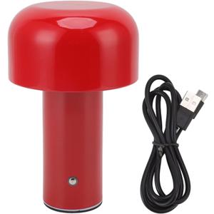 Modern Mushroom Design LED Desk Lamp with 3 Color Temperature Touch Control USB Rechargeable for Restaurant Study (Red)