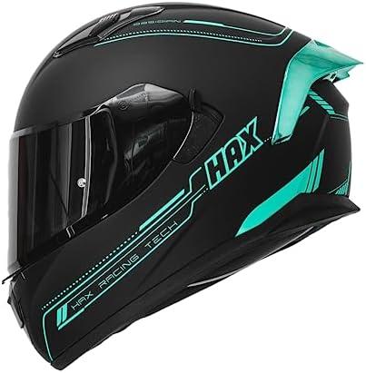 HAX Obsidian Full Face Dual Visor Adult Motorcycle Helmet for Motorbike Street Bike with Pinlock Ready DOT Approved Matte Black Aqua, Size XXL