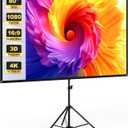Portable Projector Screen with Stand, TWjouko 80 Inch Projection Screen, Tripod PVC Projector Screen with Carrying Case for Indoor&Outdoor Movie Night, Wrinkle-Free,16:9,4K HD