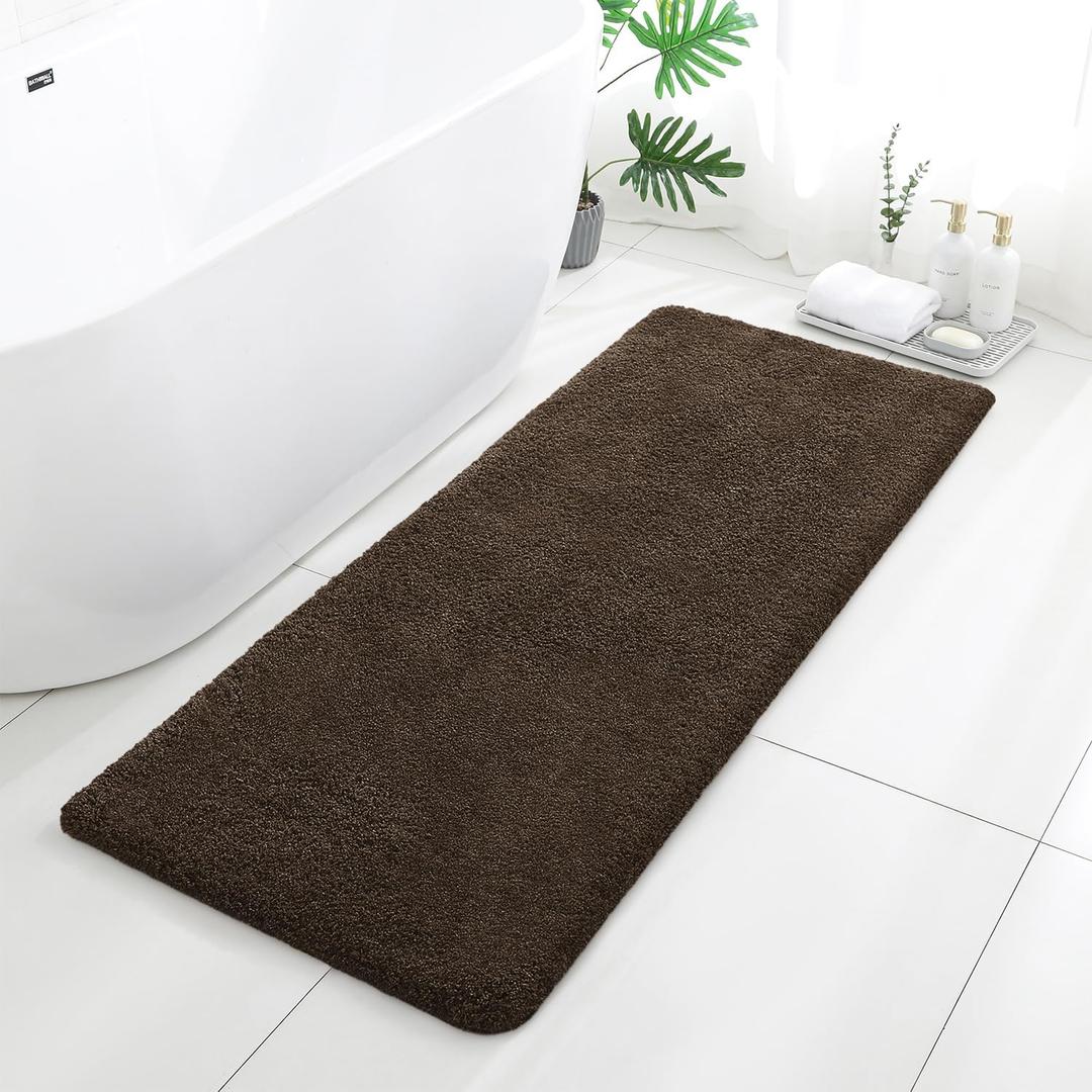 Brown Bathroom Rugs Runner 24"x60" - Long Large Bath Mat, Soft Non Slip Absorbent Microfiber Bathroom Rug, Washable Plush Floor Mat - Perfect for Bedside, Kitchen or Vanity Area